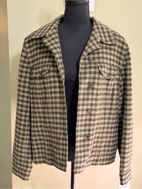 BOGO FREE Talbots Olive and Black Plaid Lightweight Wool Shirt Jacket